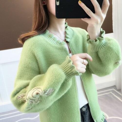 Fashion Cardigan Women knitted Sweater Autumn New Korean Mink Velvet Cardigans Female Loose Knit Sweater Women Coat Short Tops