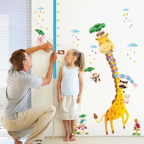 Cartoon Heigh Measure Stickers Giraffe Tree Monkey Growth Chart Decal Baby Gauge DIY Kids Bedroom Decor Mural PVC Stadiometers