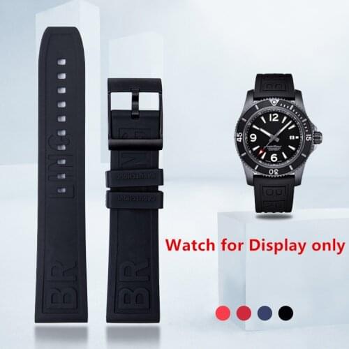 Soft Fluororubber Watch band 22mm Black dark Blue Red Watchband Bracelet For Breitling strap for Navitimer Avenger Wristband