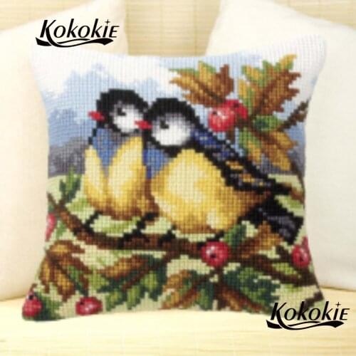 DIY throw pillow Counted cross stitch kits birds decorative cushion embroidery needlework set cotton embroidery yarn pillowcase