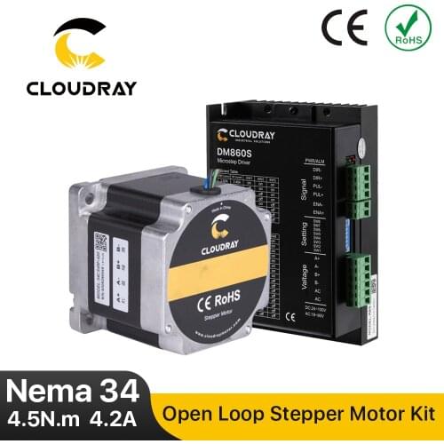 Cloudray Nema 34 Open Loop Stepper Motor Driver Kit 4.2A 4.5N.m DM860S AC/DC 2.4A-7.2A for CNC Engraving Milling Machine