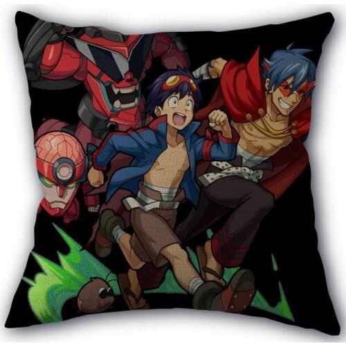New Arrival Gurren Lagann Anime Pillowcase Cotton Linen Fabric Square Zipper Pillowcase 45X45cm Wedding Decorative Pillow cover