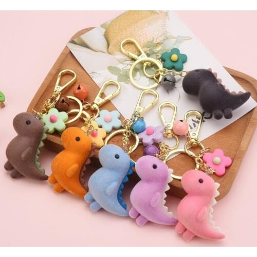 New flocking dinosaur key chain cartoon doll pendant car bag key ring creative gift
