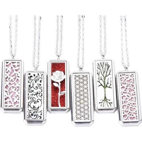 Wholesale Rectangle Aromatherapy Pendant Essential Oil Diffuser Necklace Aroma Gift Jewelry Stainless Steel Perfume Open Locket