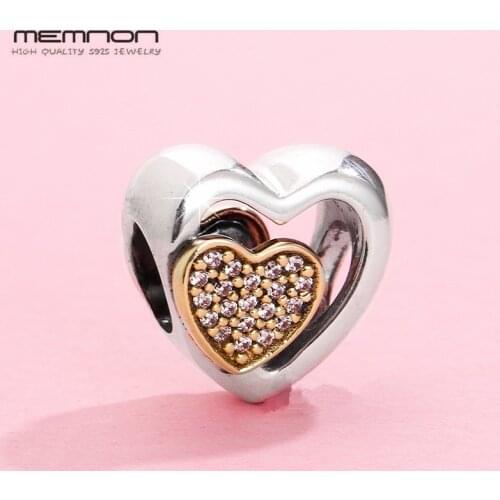 Silver Joined Together charms 925 sterling silver jewelry with gold heart charm fit bead bracelets necklace diy for women GD086