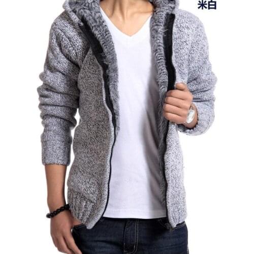 Hot Mens clothing knitted outerwear male thickening hood Long hair sweater outerwear Men liner cardigan sweater male W136