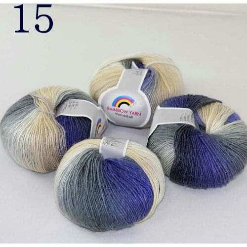 Sale Soft 4X50gr balls Cashmere Wool Colorful Rainbow Wrap Shawl DIY Hand Knit Yarn 524-15 Purple Gray White Beige