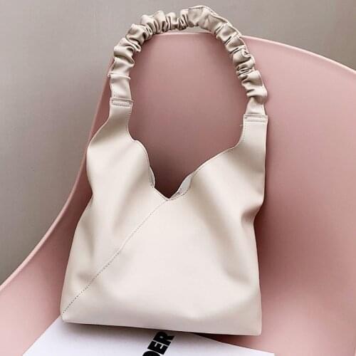 Luxury Wash PU Solid Women Shoulder Bag Casual Large Hobo Bags Pleated Handle Ladies Daily Vegan Leather Handbags For Woman