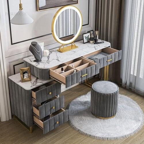 3 Colors Luxury Dressers Nordic Bedroom Furniture Small Apartment Dressing Table Storage Cabinet Dresser Integrated LED Mirror