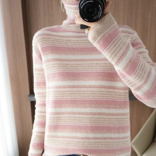 New cashmere sweater women high neck pullover wool sweater striped bottoming sweater versatile knitted bottoming shirt hot style
