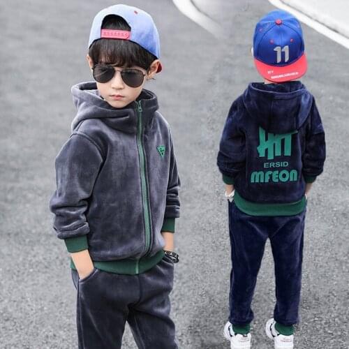 New Arrival Autumn And winter Long Sleeve Childrens Hooded Knit Denim Suit Boys Clothing Sets Toddler Tracksuit Sets