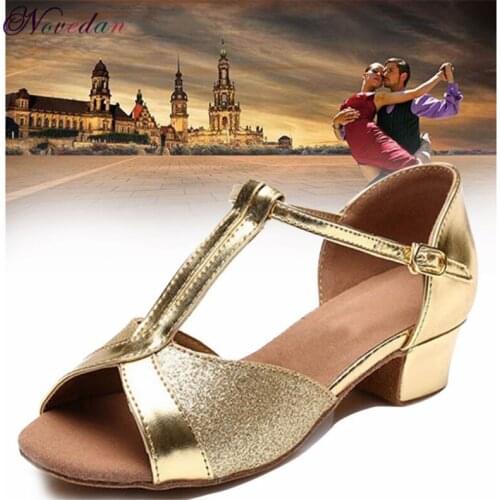 Gold Silver Dance Shoes Tango Latin Dance Shoes for Kids Girls Children Women Ladies Low Heel