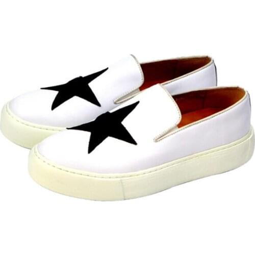 Fashion five-pointed star Loafers Men High Top Genuine leather Casual Shoes Classics Mens Shoes Slip on Men Shoes