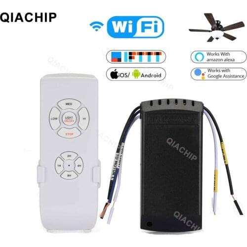 QIACHIP WIFI Smart Ceiling Fan Controller Light APP Speed Remote Control Switch ON /OFF AC 220V Work With Alexa and Google Home