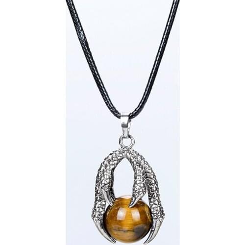 Vintage Silver Plated Dragon Claw Wrap 16mm Ball Bead Natural Tiger Eye Stone Stone Pendant Charm Necklace Lover Jewelry Making