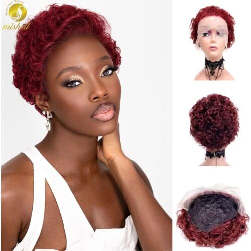 Mishell 6 8 Inches Short Curly Pixie Cut Bob Wig Lace Human Hair Wigs Pre Plucked With Baby Hair