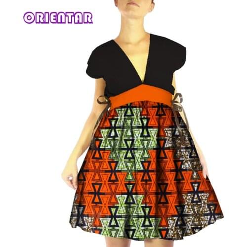 Women African Dress Sexy Deep V Neck African Wax Print Cotton Bazin Riche Dress Fashion Lady Evening Party Midi Dresses WY3675