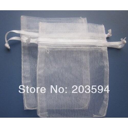 100 White Bronzing Drawable Organza Wedding Gift Bags&Pouches 12x9cm