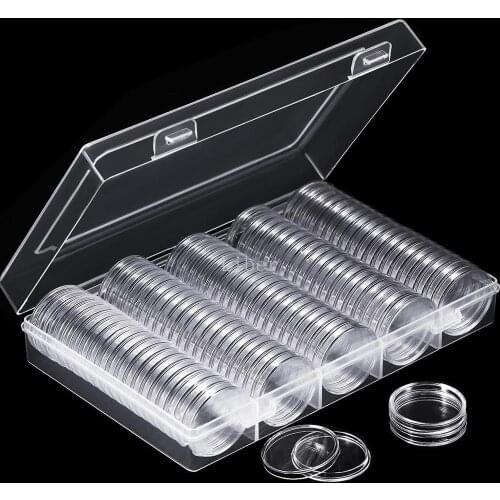 100pcs Plastic Clear Coin Capsules 27mm 30mm Transparent Coin Holder Round Storage Box Case Commemorative Coin Medal Collection