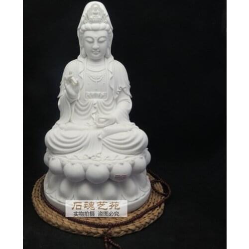 19*17*28.5cm stones religious White marble stone carving boutique crafts Guanyin house room small ornaments mascot