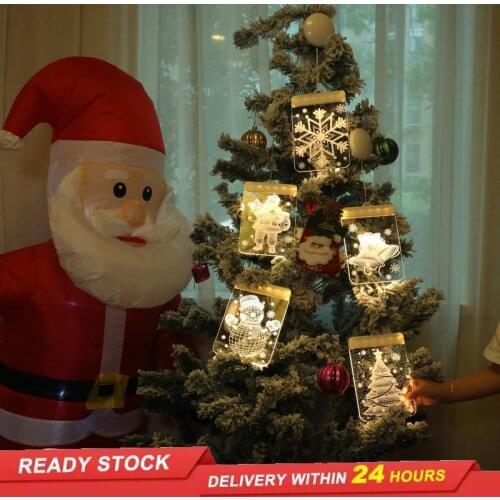 2020 Christmas Decoration USB LED Battery Bell Elk String Light 3D Acrylic Board Hanging Illumination Christmas Pendant