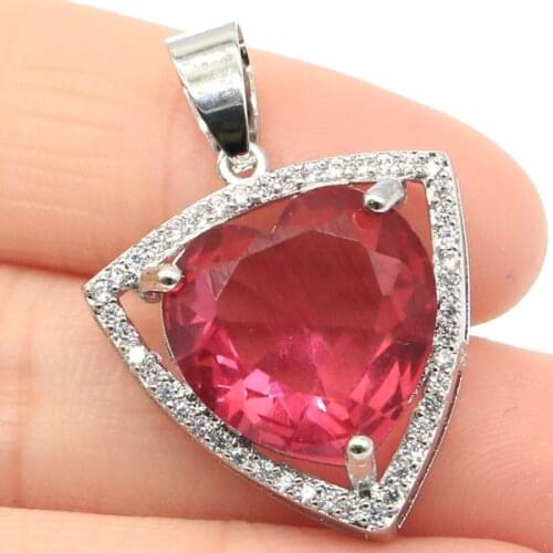 31x21mm Beautiful Heart Shape Created Pink Tourmaline Gift For Womans Wedding Silver Pendant