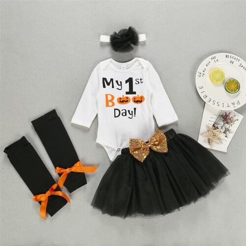 ZAFILLE My First Halloween Clothes For Baby Girl Dress Pumpkin Bodysuit+Tutu Princess Skirts 4pcs Baby Halloween Outfits Costume