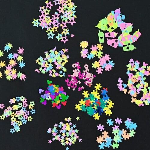 5g/Bag Irregular Shape(Leaf/Moon/Flower/Five-Pointed Hollow Star) Fluorescent Nail Art Flakes Polish Manicure DIY Nail Sequins