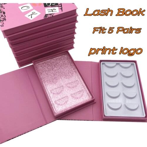 5 Pairs Lash book Wholesale Eyelash Empty Box Lashes Case Eyelashes Packaging Box With Lash Tray custom print logo