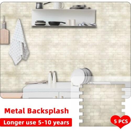5PCS Gold Brick Wall Backsplash Sticker Peel and Stick Wall Tiles Metal PVC Waterproof Home Decor Kitchen Bathroom TV Background
