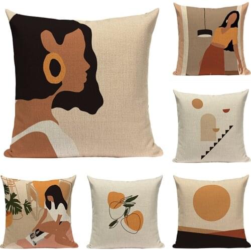 Abstract Woman Cushion Cover Nordic Geometric Decorative Pillows Cases Graph Linen Cushions Home Decor Sofa Pillow Case Cojines