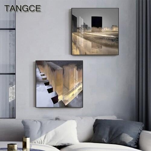 Abstract Golden City Building Canvas Art Modern Posters Prints Wall Pictures for Living Room Home Decor Big Wall Art Paintings