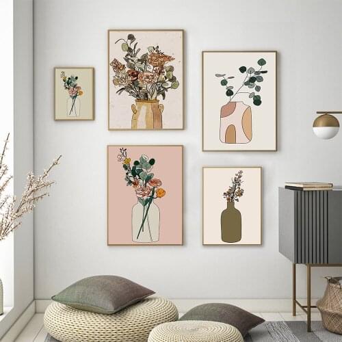 Abstract Sunflower Dried Flower Wall Art Poster Print Boho Vase Minimalist Floral Canvas Painting Picture Livingroom Home Decor
