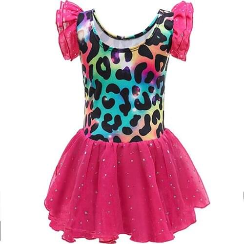 Fashion Ballet Dance Dress For Girls Ruffle Sleeve Leotard With Tutu Skirted Short Sleeve Ballet Dancewear Chiffon Skirts 3-8Y