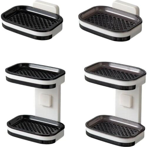 Upgraded Double Soap Holder, Plastic Wall-mounted Bar Holder Suitable for Bathroom and Kitchen with Powerful Adhesive
