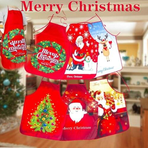 1Pcs Christmas Aprons for Women Adult Men Red Santa Claus Aprons Dinner Party Apron Kitchen Home Cooking Baking Cleaning