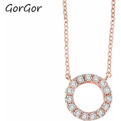 GorGor Necklace Women Copper Pattern O Letter Pendant Cubic Zirconia Rose Gold Plated Exquisite Anniversary Jewelry R10301091350