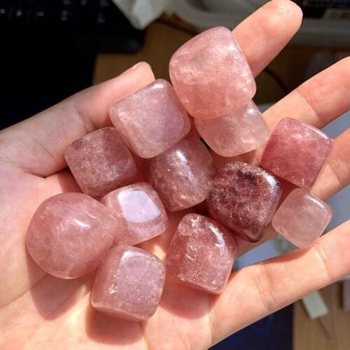 Strawberry crystal cube stones natural quartz mineral gemstones healing reiki fish tank decoration