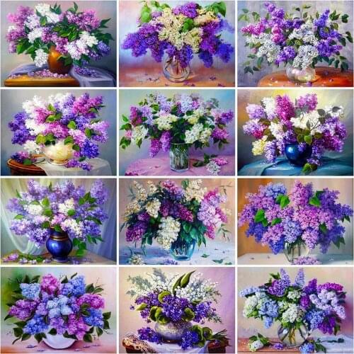 FIYO 5D DIY Diamond Painting Lilac Full Square Round Diamond Embroidery Flower Cross Stitch Vase Wall Decoration Handmade Gift