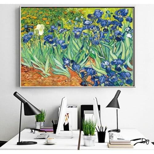 Van Gogh Irises Flowers Impressionist Flowers Wall Art Canvas Paintings Posters and Print Reproductions Wall Art Pictures Home