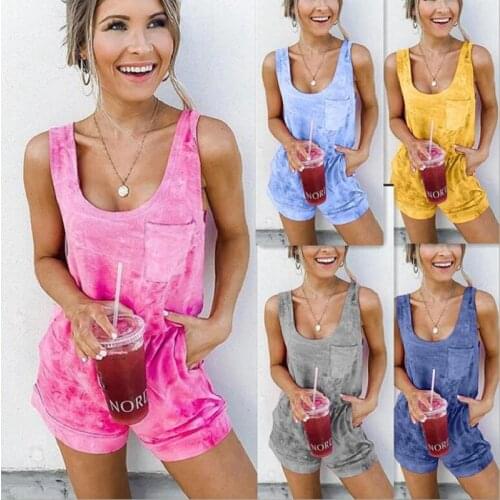 New Women Casual Playsuits Fashion Print Shorts Jumpsuit For Summer 2019 Fashion Sleeveless U-Neck Female Summer Cotton Jumpsuit