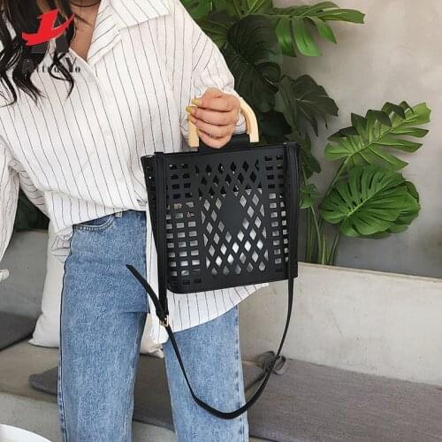 Attra-Yo 2Set/pcs Women Bags Handbags 2020 New Hollow Out Beach Bag Bolsa Feminina Wood Handle bag PU Leather Shoulder Bag