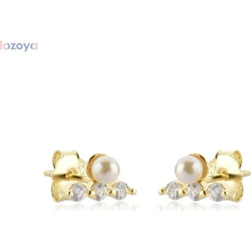 LOZOYA 925 Sterling Silver 2021 Small Tiny Pearl Clear Zircon Stud Earring Piercing Luxury jewlery Rock Punk Pendiente Zircon