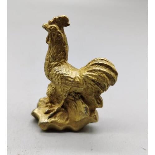 Copper wedding decoration Chinese Feng Shui brass wealth coin Cock Rooster Chicken Zodiac animal statue