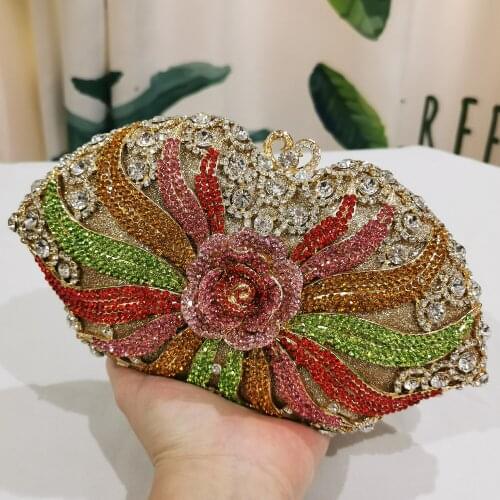 Multi-Colored Diamond Flower Women Clutches Bags Luxury Lady Prom Dinner Handbags Elegant Female Diamond Money Phone Wallets