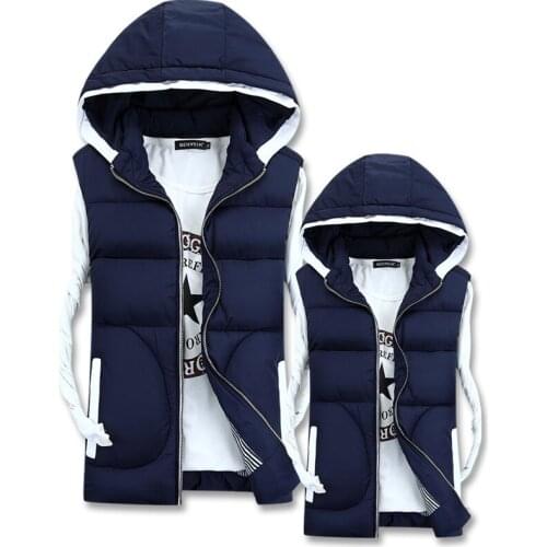 2020 New Winter Men Vest Feather Cotton Hooded Korean Style Couple Popular Cool Free Shipping