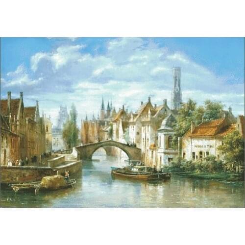 Riverside house bridge scener Cross Stitch Kits Needlework Crafts 14CT Unprinted Embroidery Top Quality Counted DIY Oil Painting