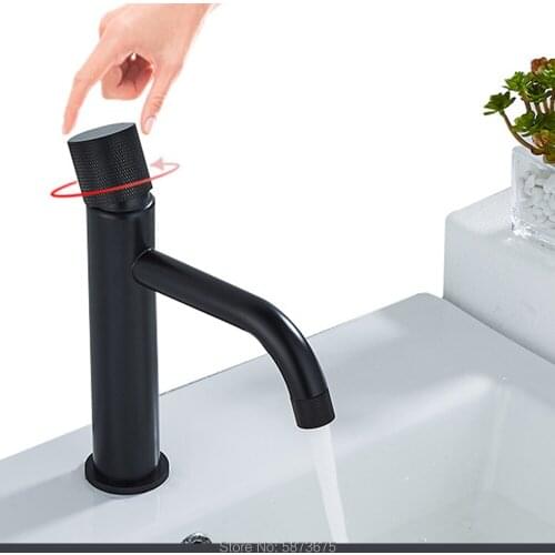 Bathroom new rotary button faucet modern bathroom hot and cold mixer chrome brass basin faucet deck installation faucet