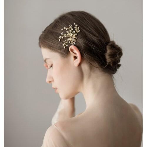 Romantic Sweetheart Bridal Headdress Alloy Crystal Rhinestone Pearl Hairnip for Wedding Perform Studio Travel Photo O382