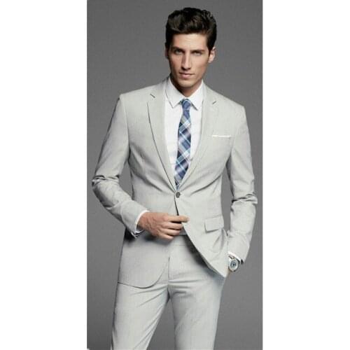 Slim light gray mens suits business suits groom tuxedo custom lapel business casual suits (jacket + pants)